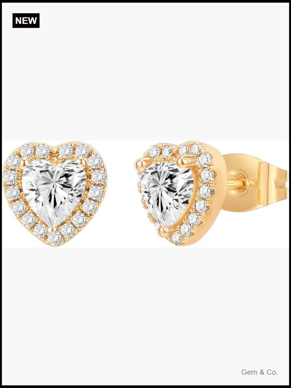 Stunning Halo Cubic Zirconia Stud Earrings 14K Gold Plated Sterling Silver Post